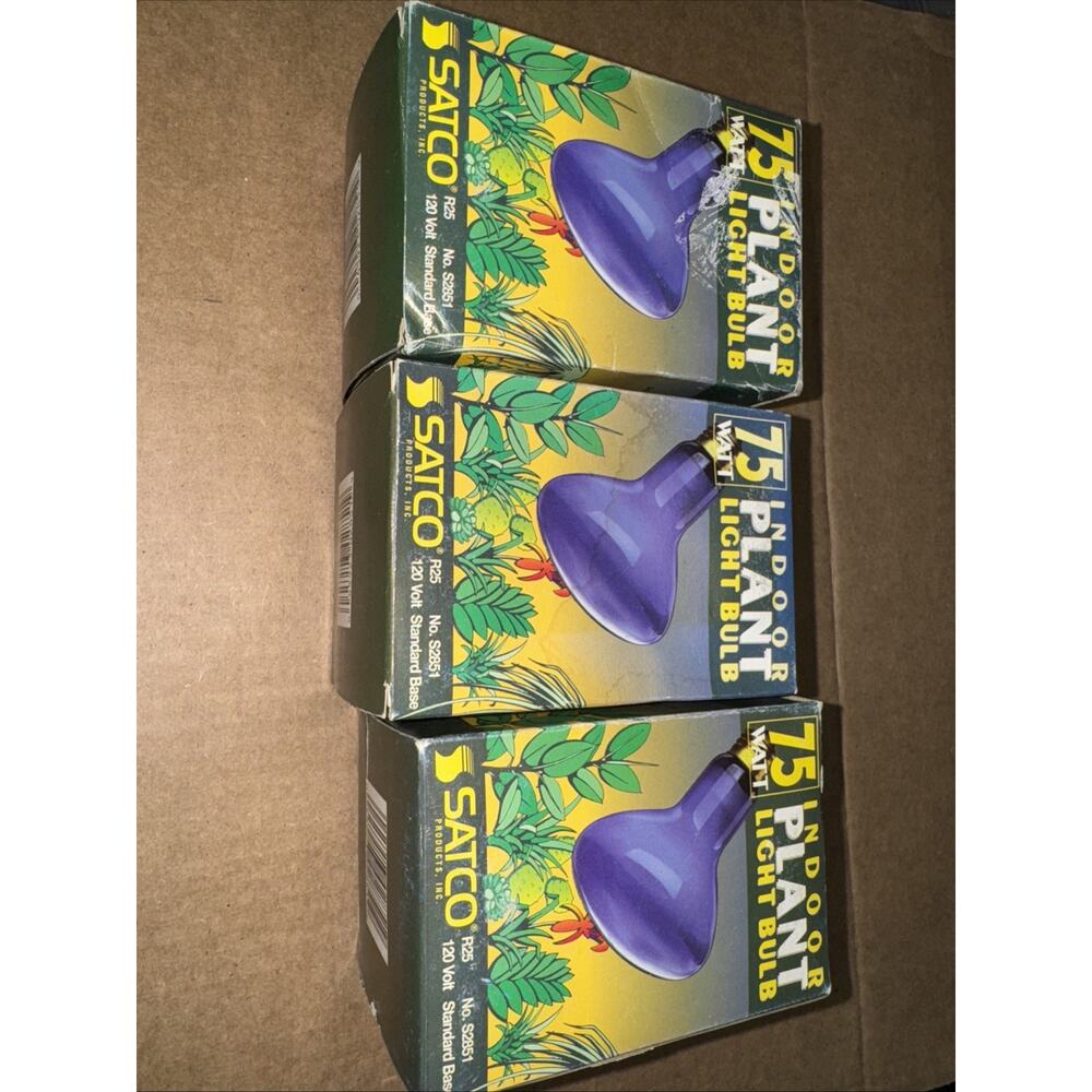 Satco S2851 120V 75 Watt R25 Medium Base Plant Light Bulb, Blue Lot Of 3